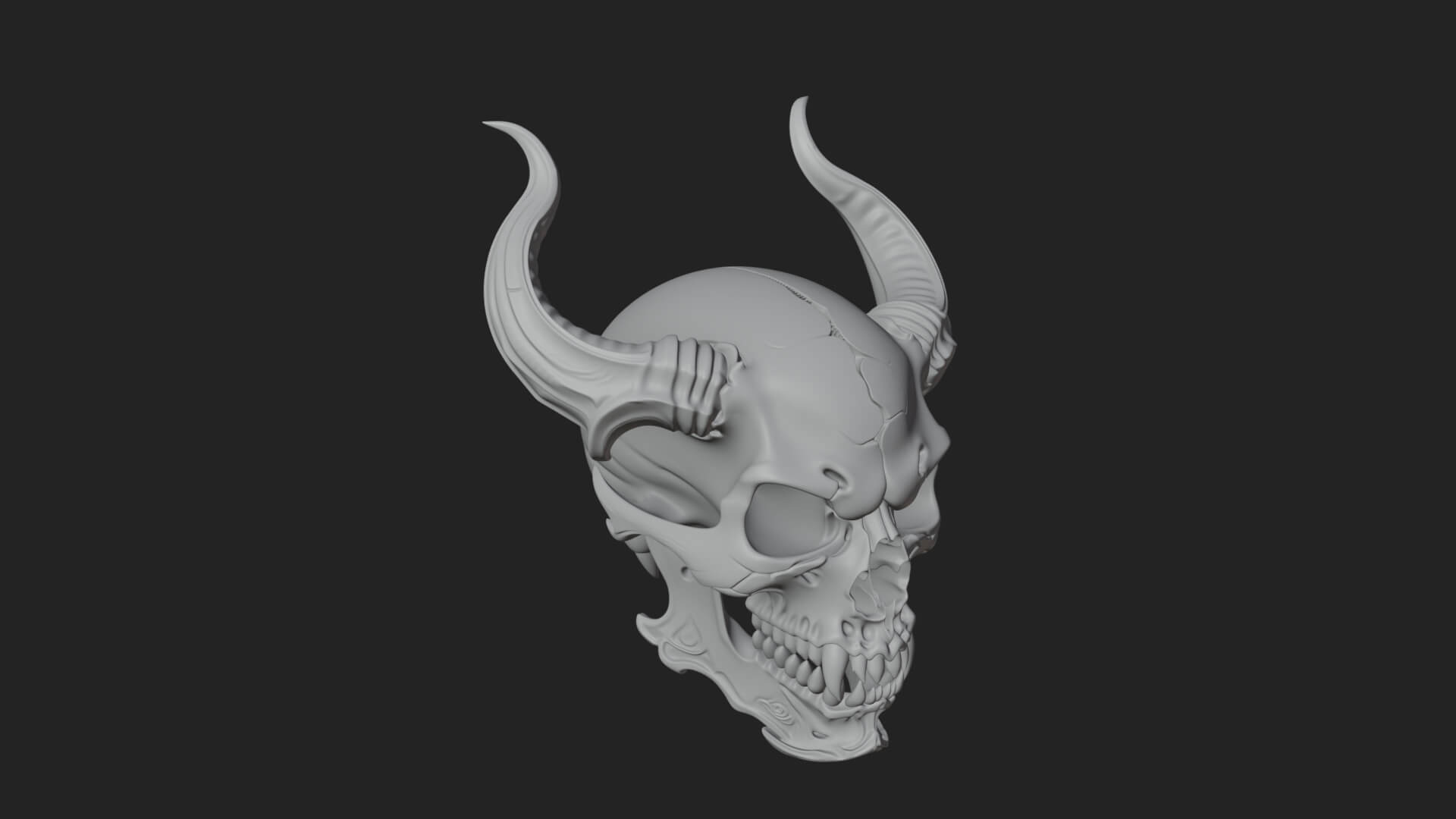 Horned Carved Skull Statue Design 2 3D Print Model 3D Model