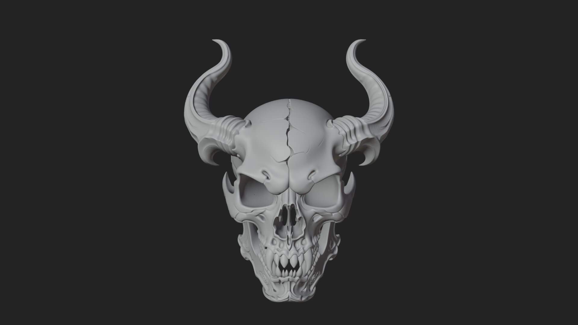 Horned Carved Skull Statue Design 2 3D Print Model 3D Model