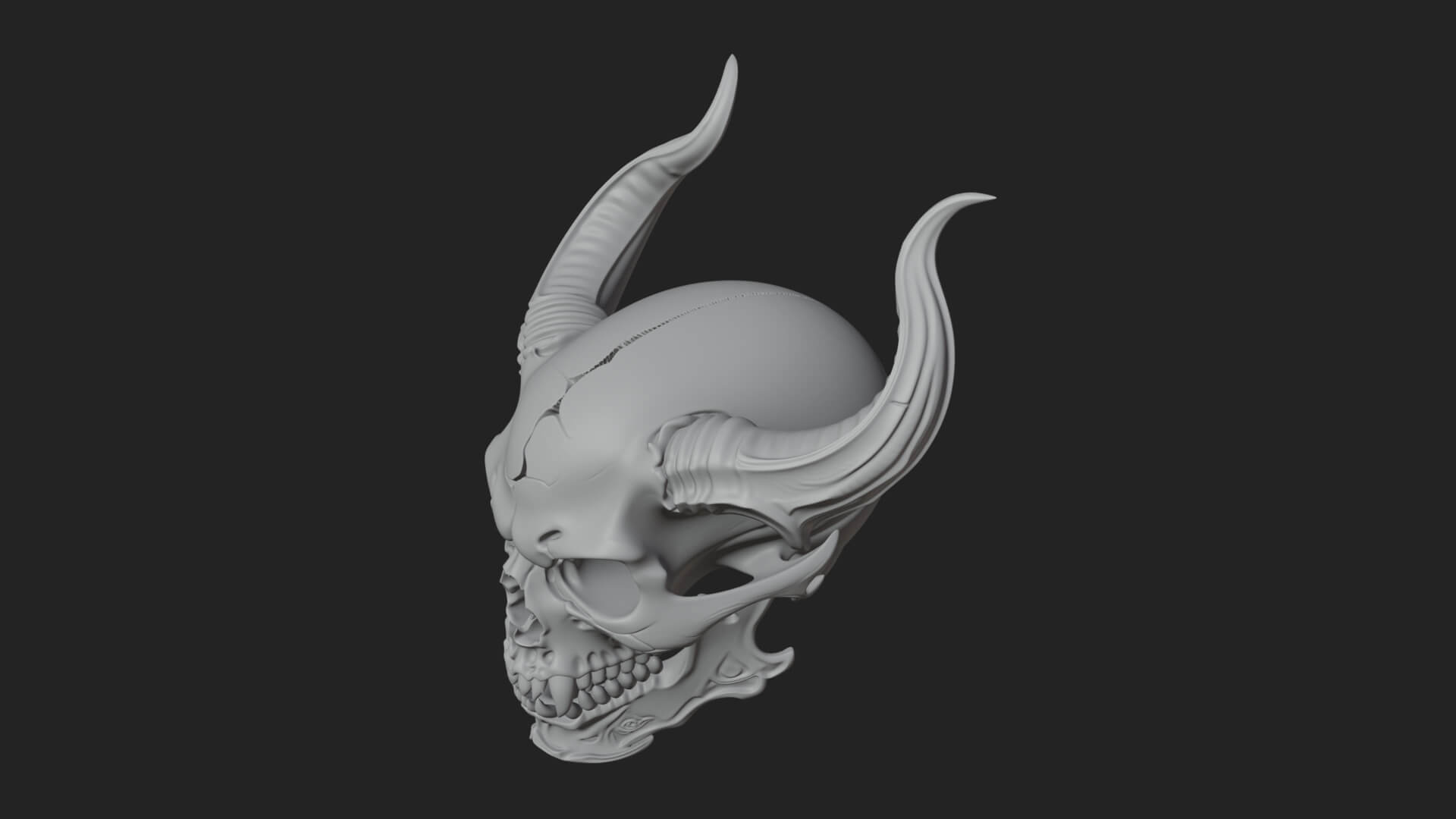 Horned Carved Skull Statue Design 2 3D Print Model 3D Model
