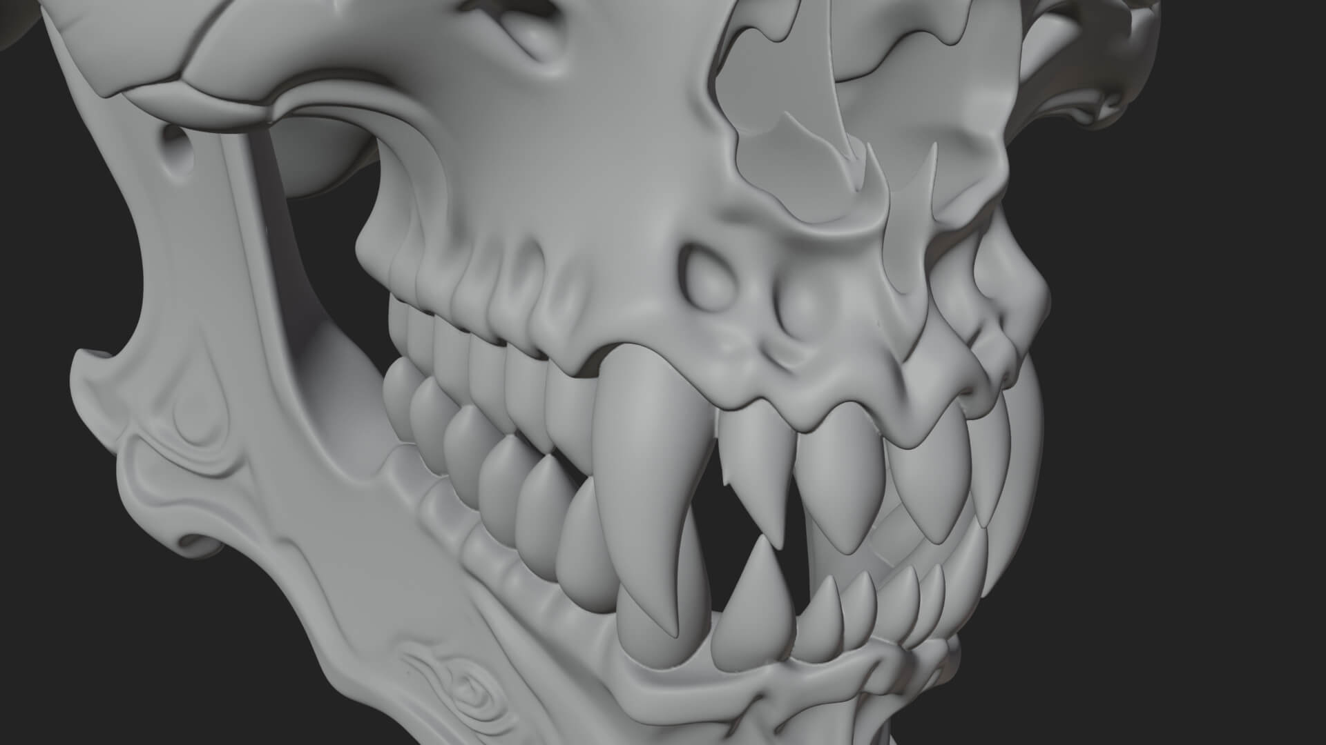 Horned Carved Skull Statue Design 2 3D Print Model 3D Model