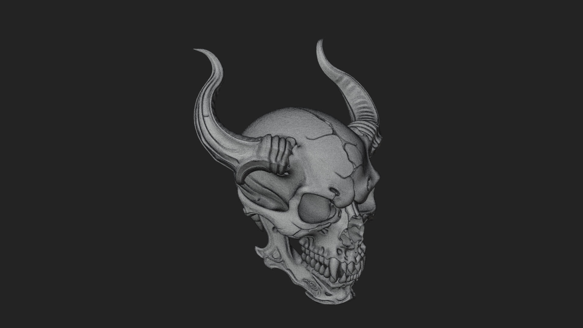 Horned Carved Skull Statue Design 2 3D Print Model 3D Model
