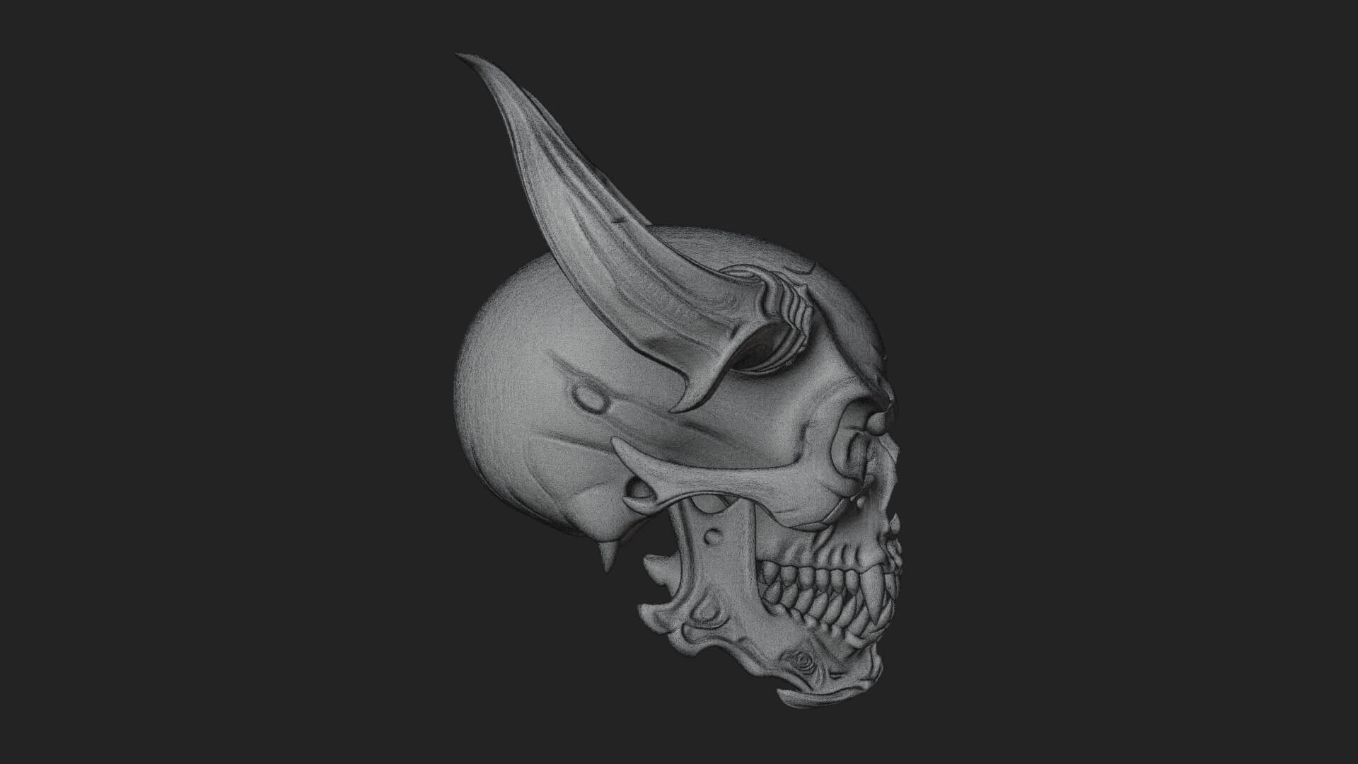 Horned Carved Skull Statue Design 2 3D Print Model 3D Model