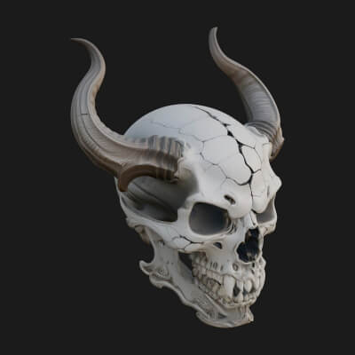 Horned Carved Skull Statue Design 2 3D Print Model