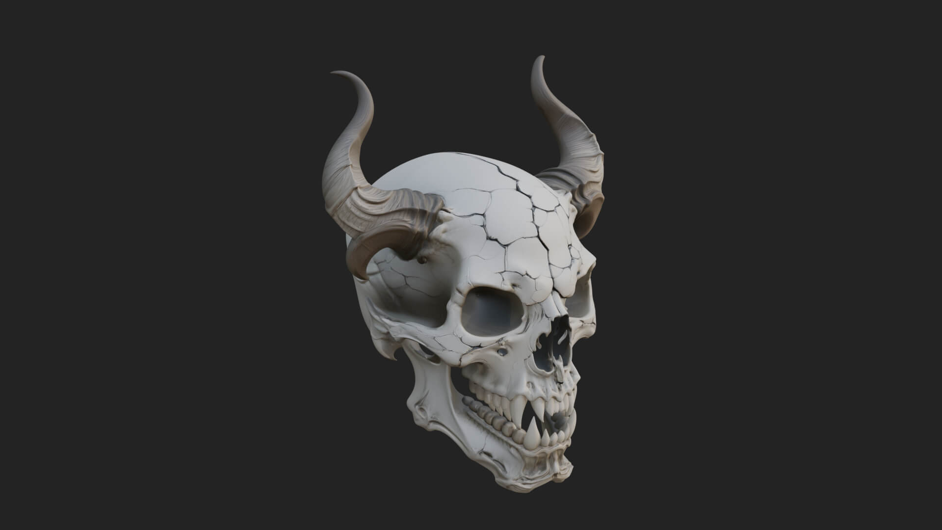 Horned Carved Skull Statue Design 3 3D Print Model 3D Model