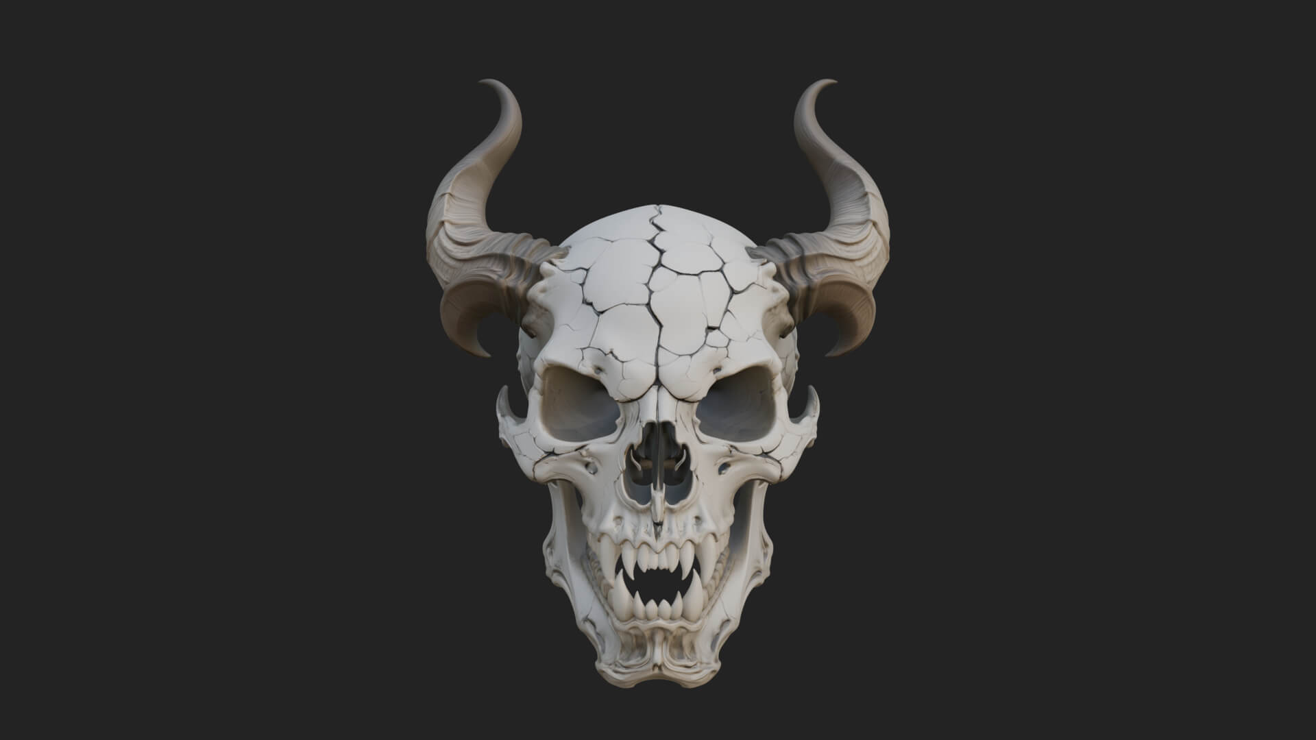 Horned Carved Skull Statue Design 3 3D Print Model 3D Model