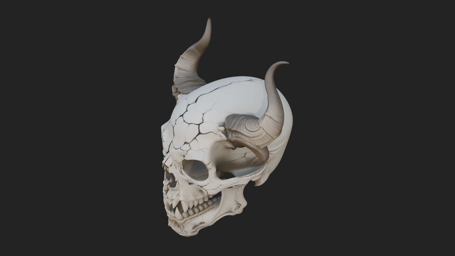 Horned Carved Skull Statue Design 3 3D Print Model 3D Model