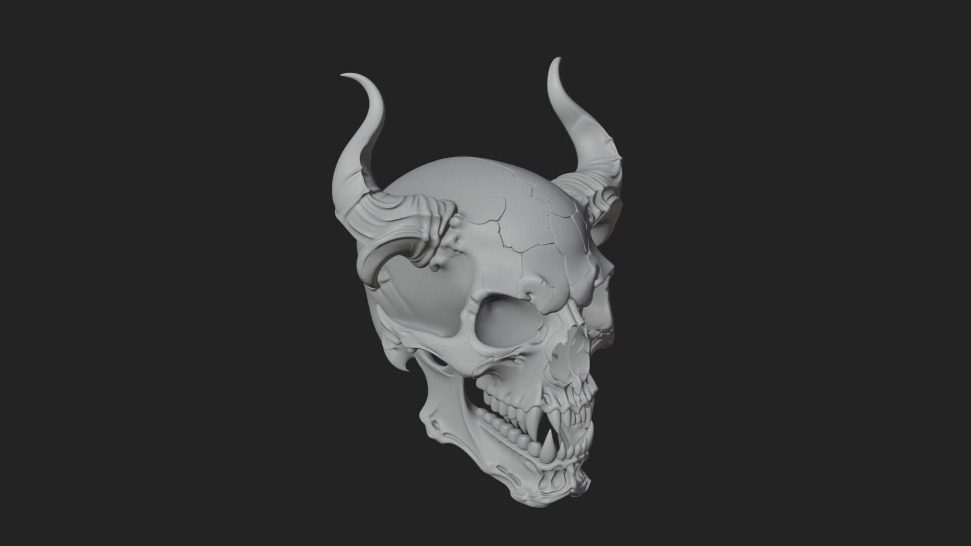 Horned Carved Skull Statue Design 3 3D Print Model 3D Model
