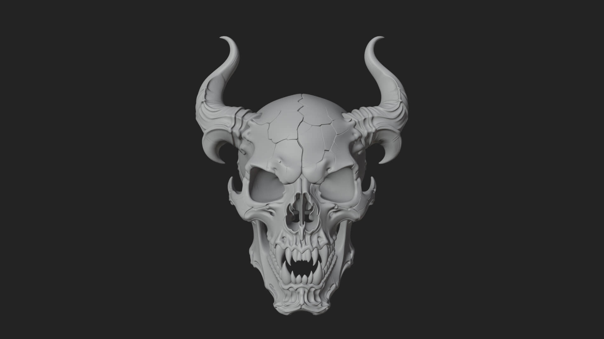 Horned Carved Skull Statue Design 3 3D Print Model 3D Model