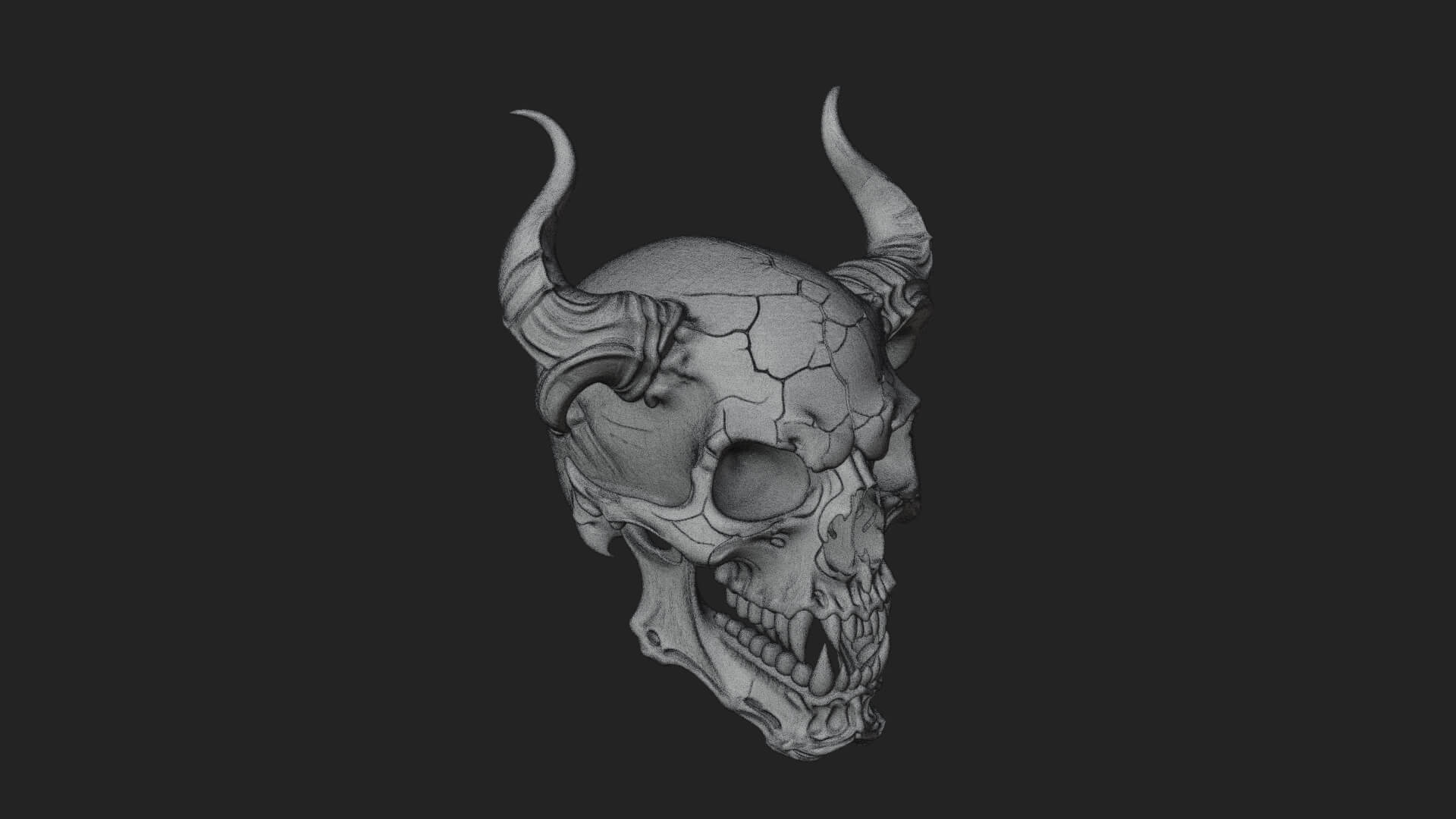 Horned Carved Skull Statue Design 3 3D Print Model 3D Model