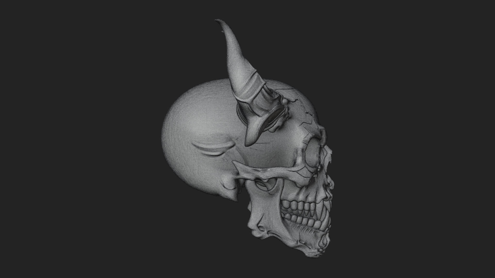 Horned Carved Skull Statue Design 3 3D Print Model 3D Model