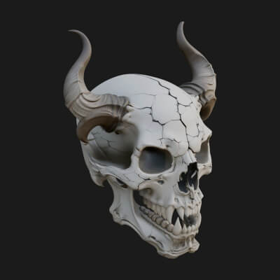 Horned Carved Skull Statue Design 3 3D Print Model