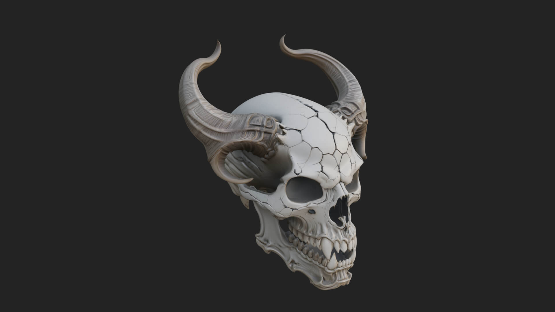 Horned Carved Skull Statue Design 4 3D Print Model 3D Model