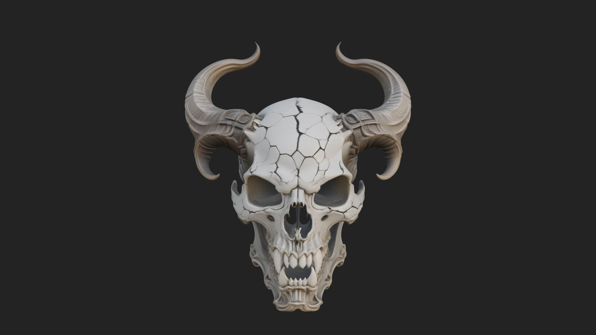 Horned Carved Skull Statue Design 4 3D Print Model 3D Model