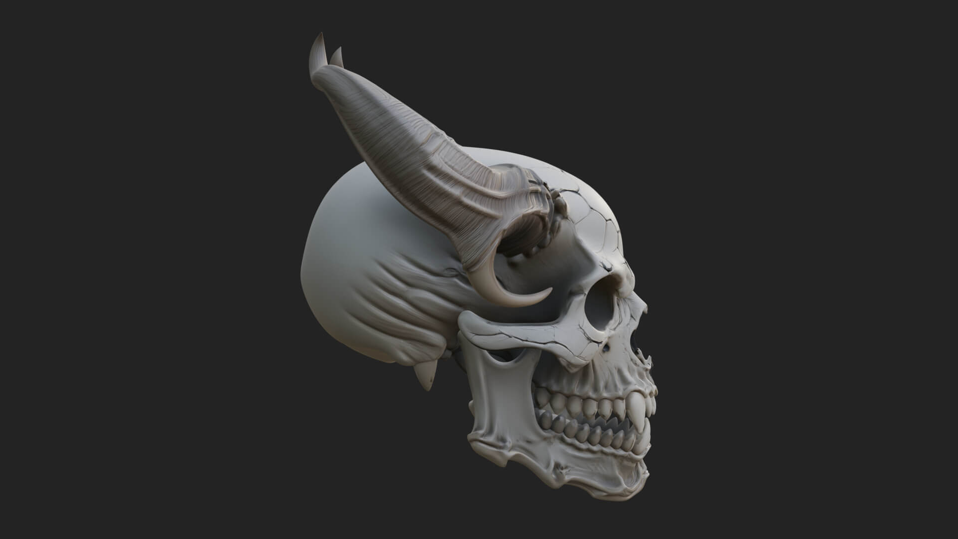 Horned Carved Skull Statue Design 4 3D Print Model 3D Model