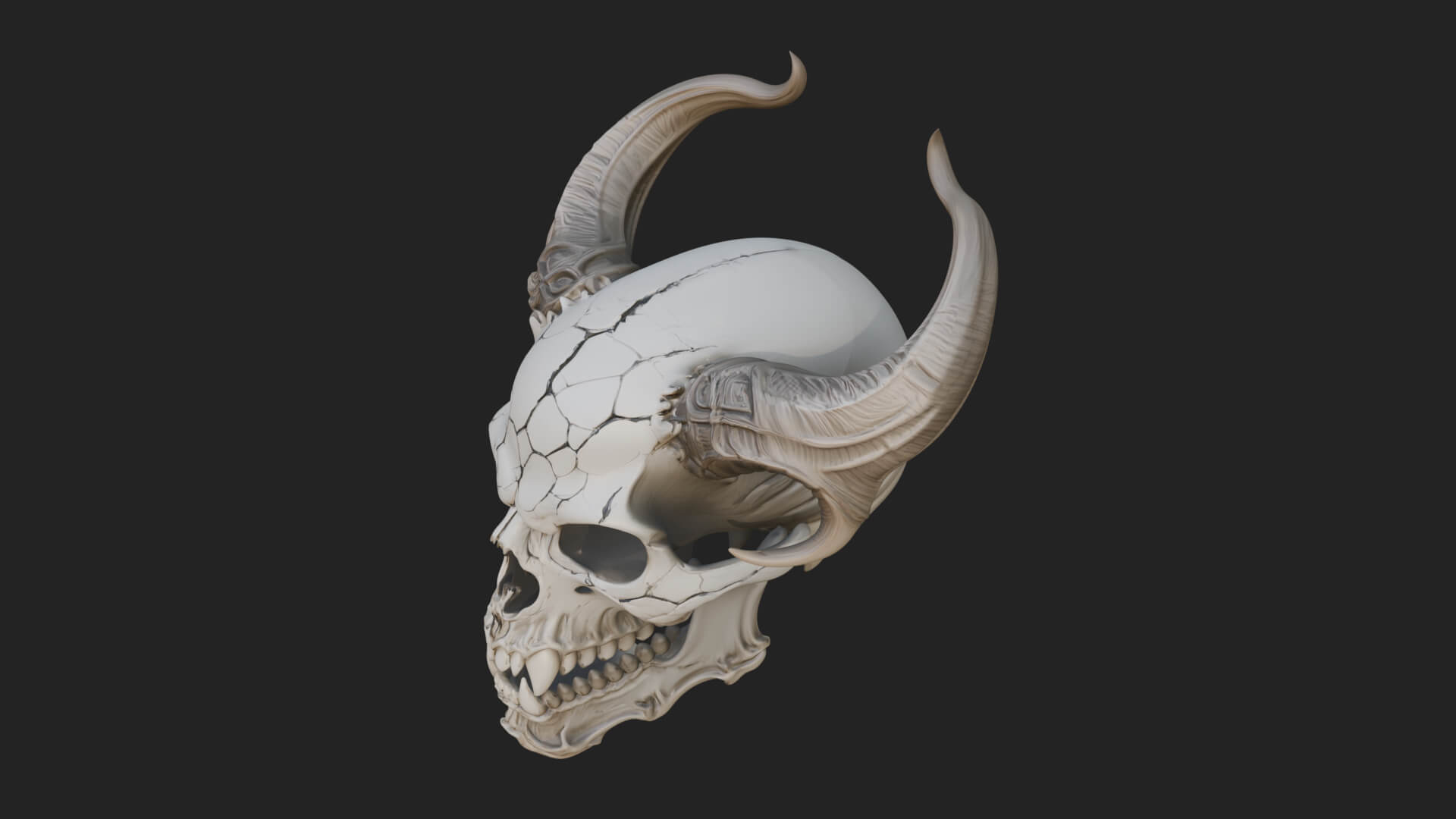 Horned Carved Skull Statue Design 4 3D Print Model 3D Model