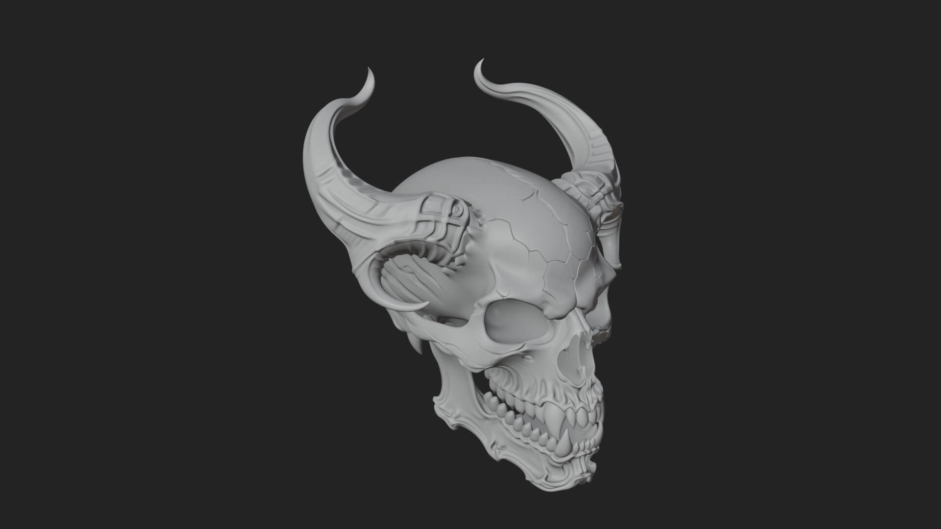 Horned Carved Skull Statue Design 4 3D Print Model 3D Model