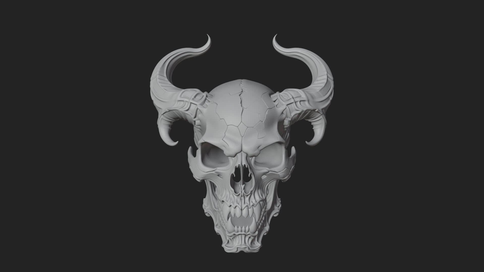 Horned Carved Skull Statue Design 4 3D Print Model 3D Model