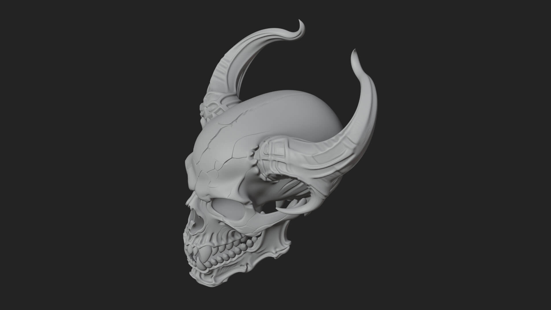 Horned Carved Skull Statue Design 4 3D Print Model 3D Model