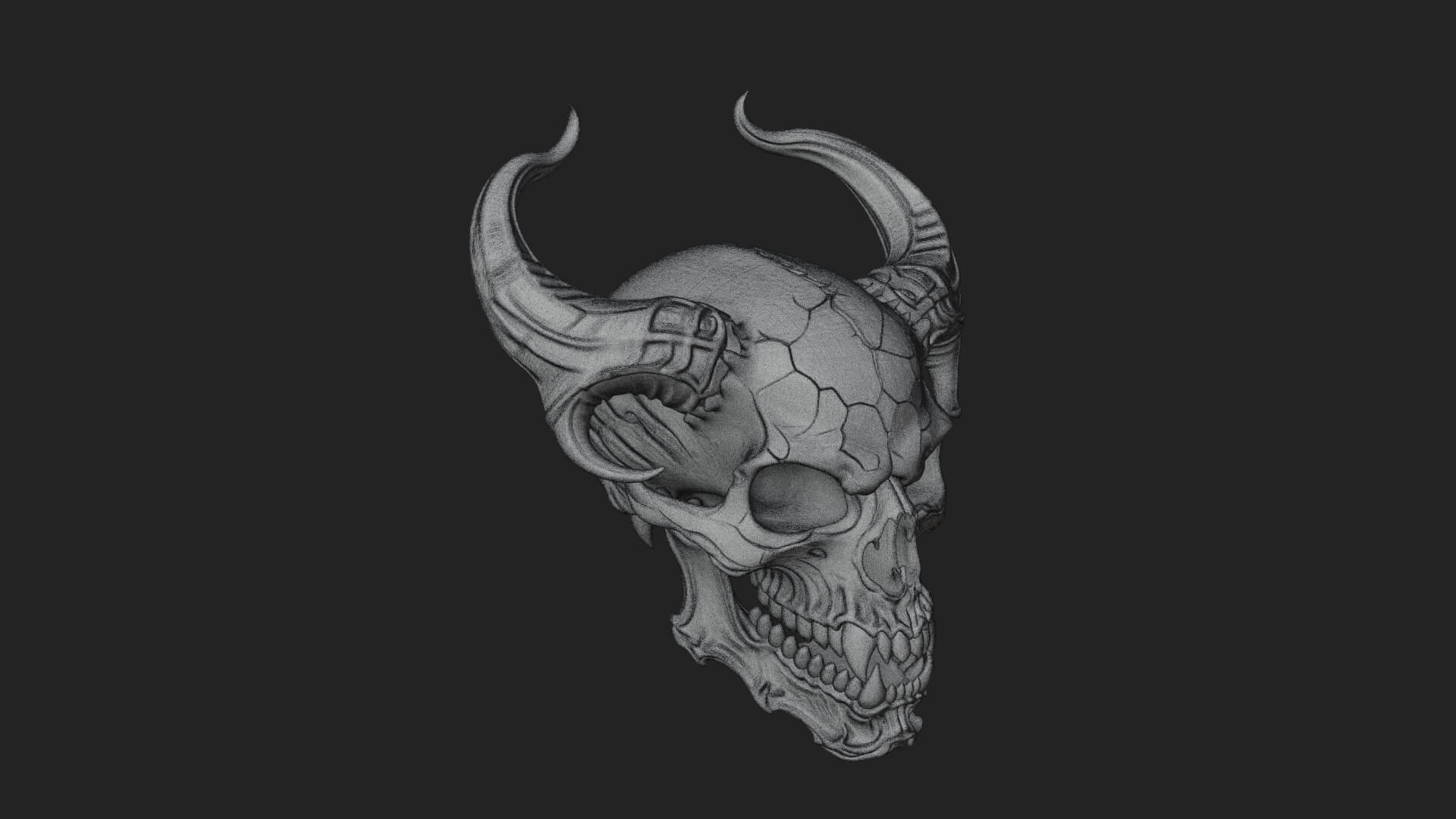 Horned Carved Skull Statue Design 4 3D Print Model 3D Model