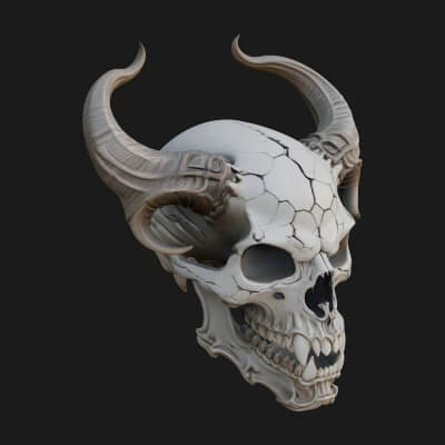 Horned Carved Skull Statue Design 4 3D Print Model