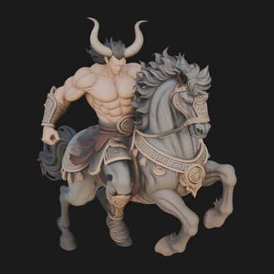 Horned Centaur Warrior Statue Design 3 3D Print Model