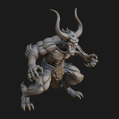 Horned Centaur Warrior Statue Design 5 3D Print Model