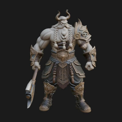 Horned Demon Armored Statue Design 10 3D Print Model