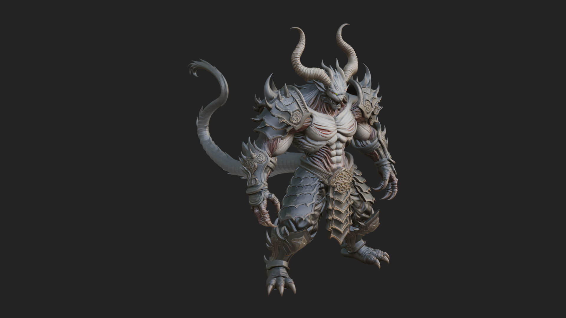 Horned Demon Armored Statue Design 4 3D Print Model 3D Model