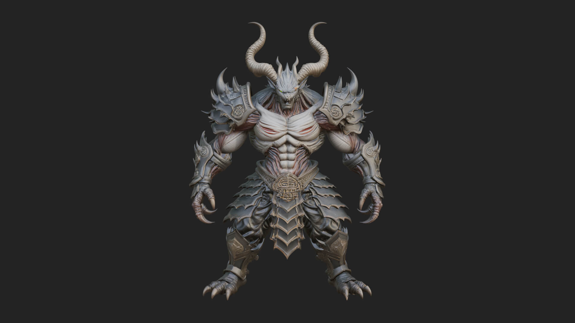 Horned Demon Armored Statue Design 4 3D Print Model 3D Model