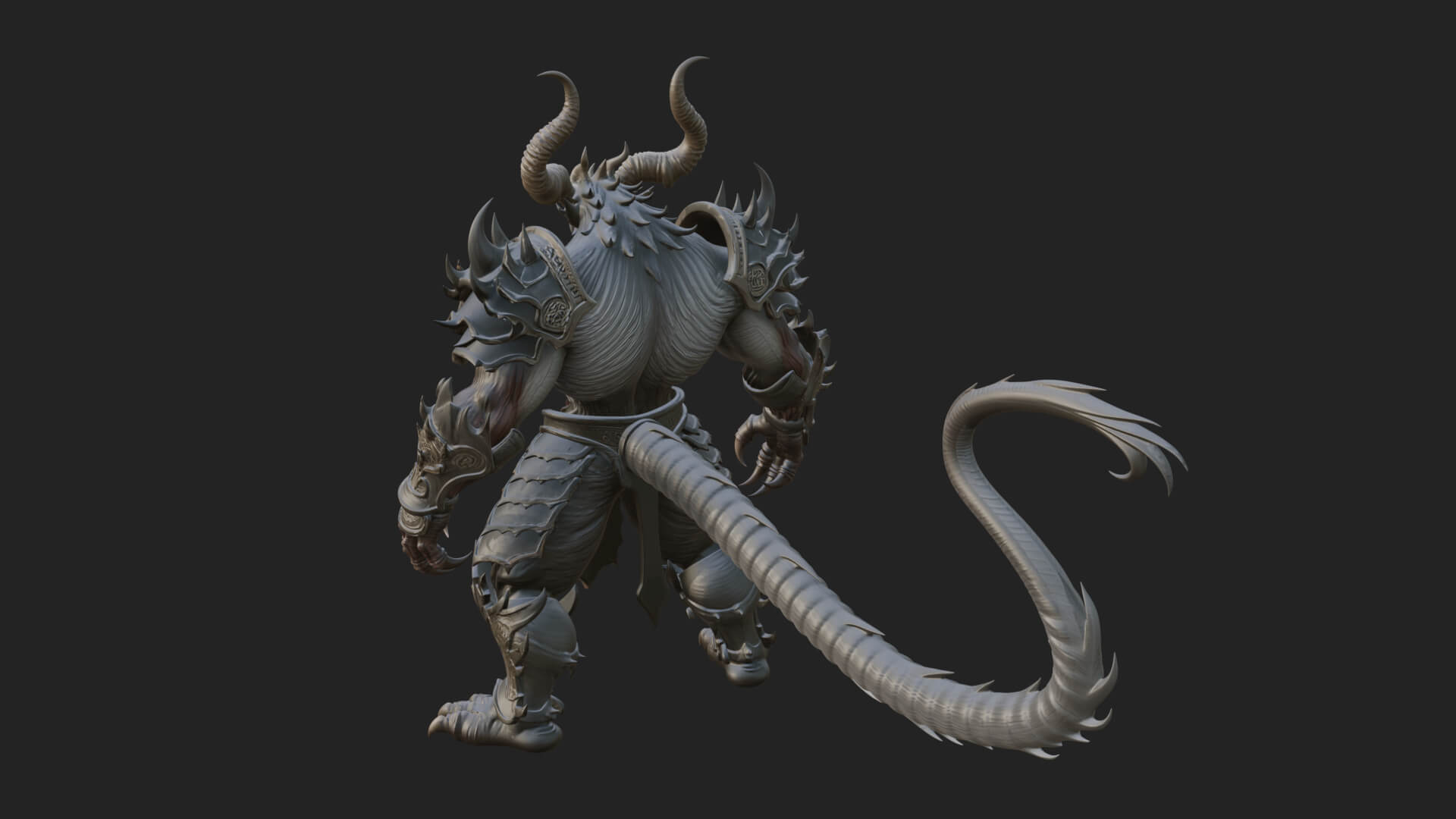 Horned Demon Armored Statue Design 4 3D Print Model 3D Model