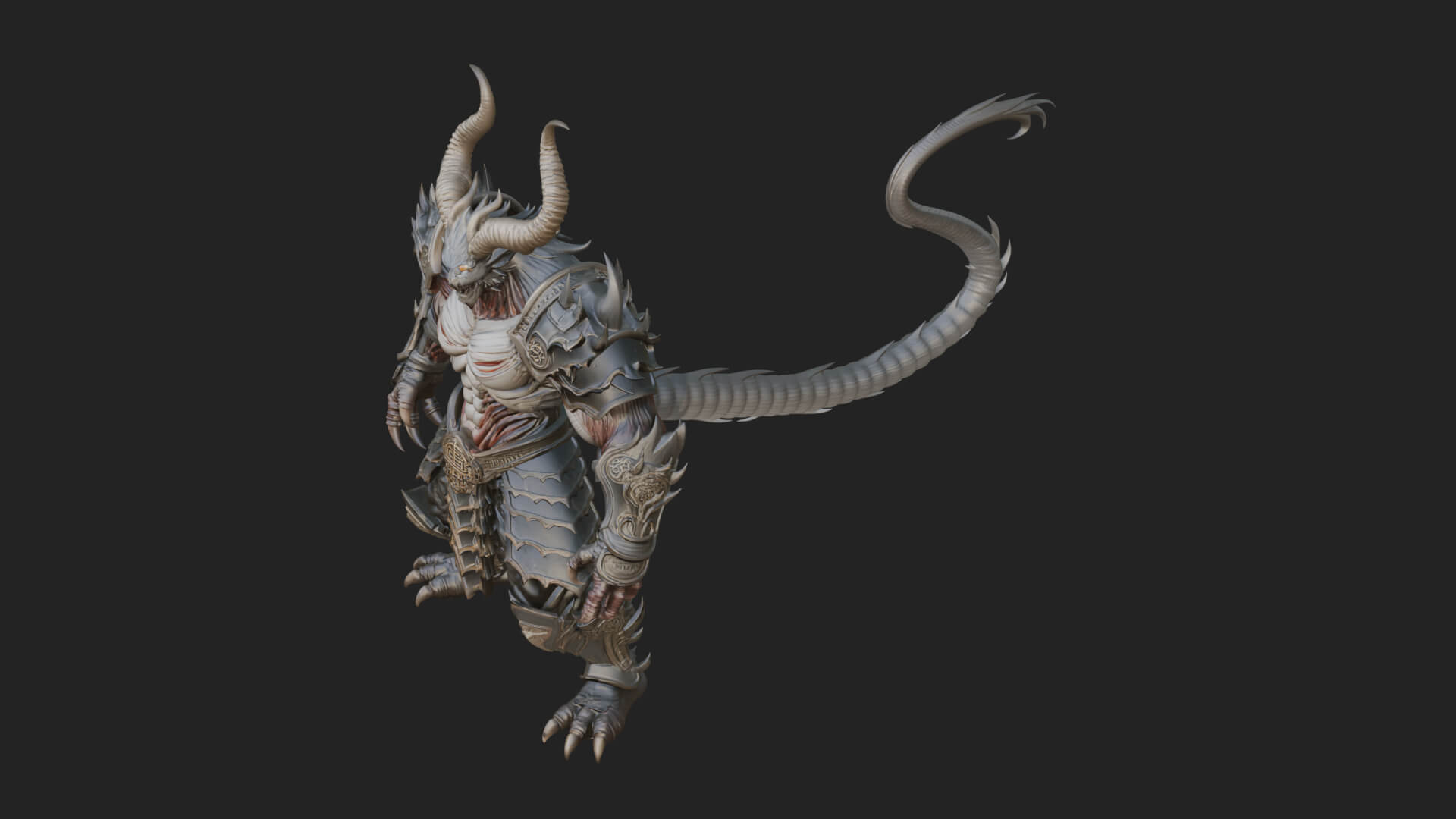 Horned Demon Armored Statue Design 4 3D Print Model 3D Model