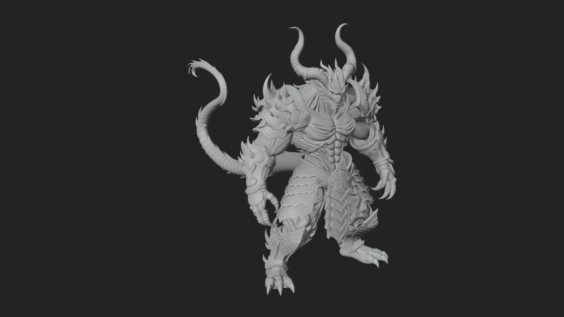 Horned Demon Armored Statue Design 4 3D Print Model 3D Model
