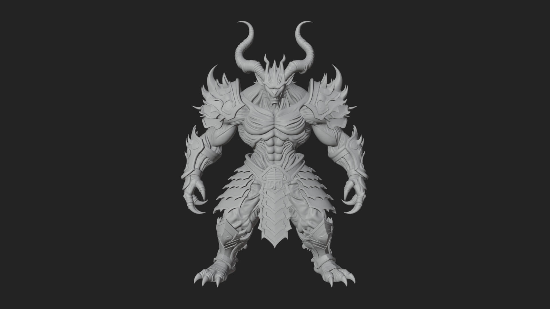 Horned Demon Armored Statue Design 4 3D Print Model 3D Model