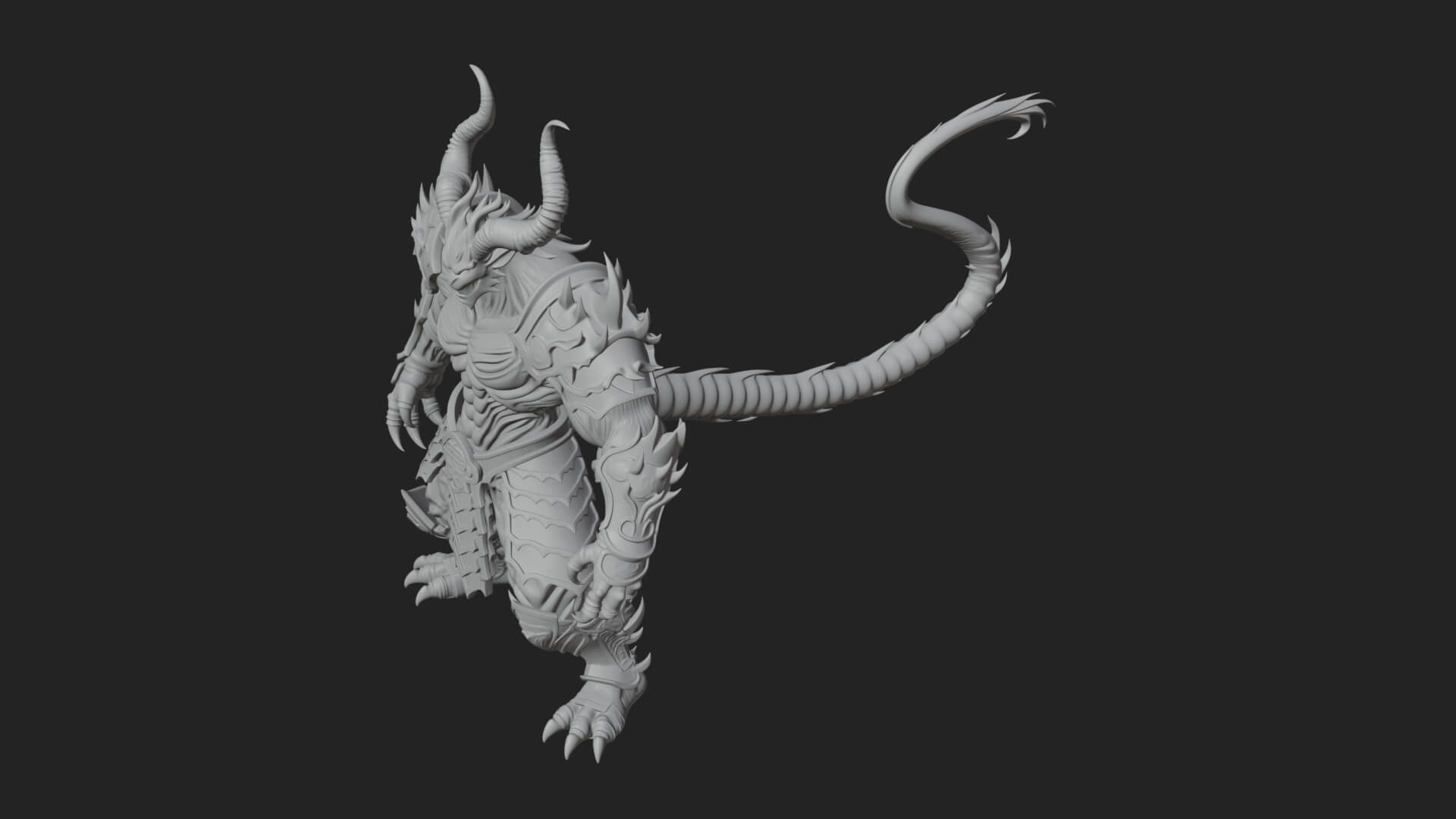 Horned Demon Armored Statue Design 4 3D Print Model 3D Model