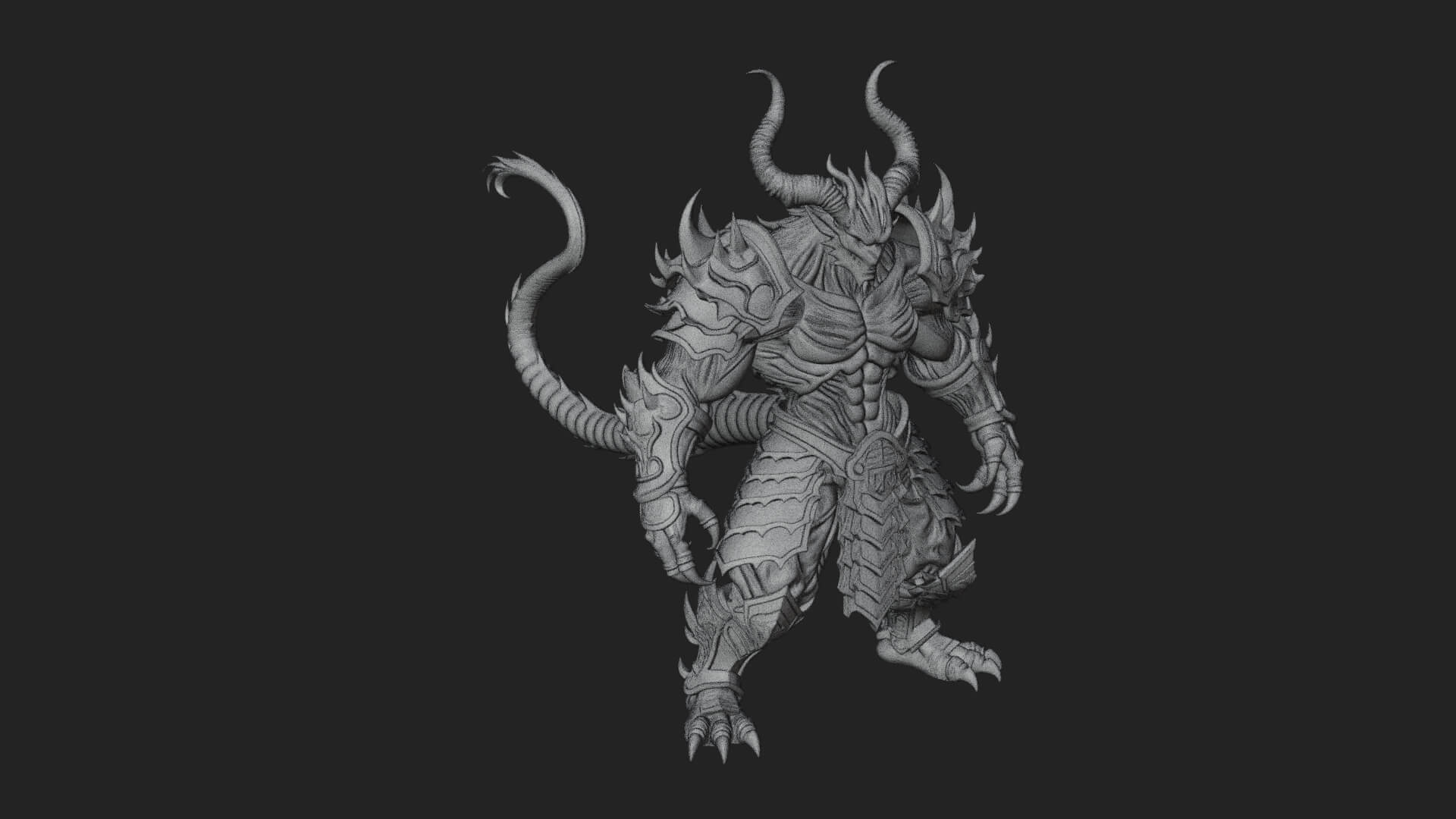 Horned Demon Armored Statue Design 4 3D Print Model 3D Model