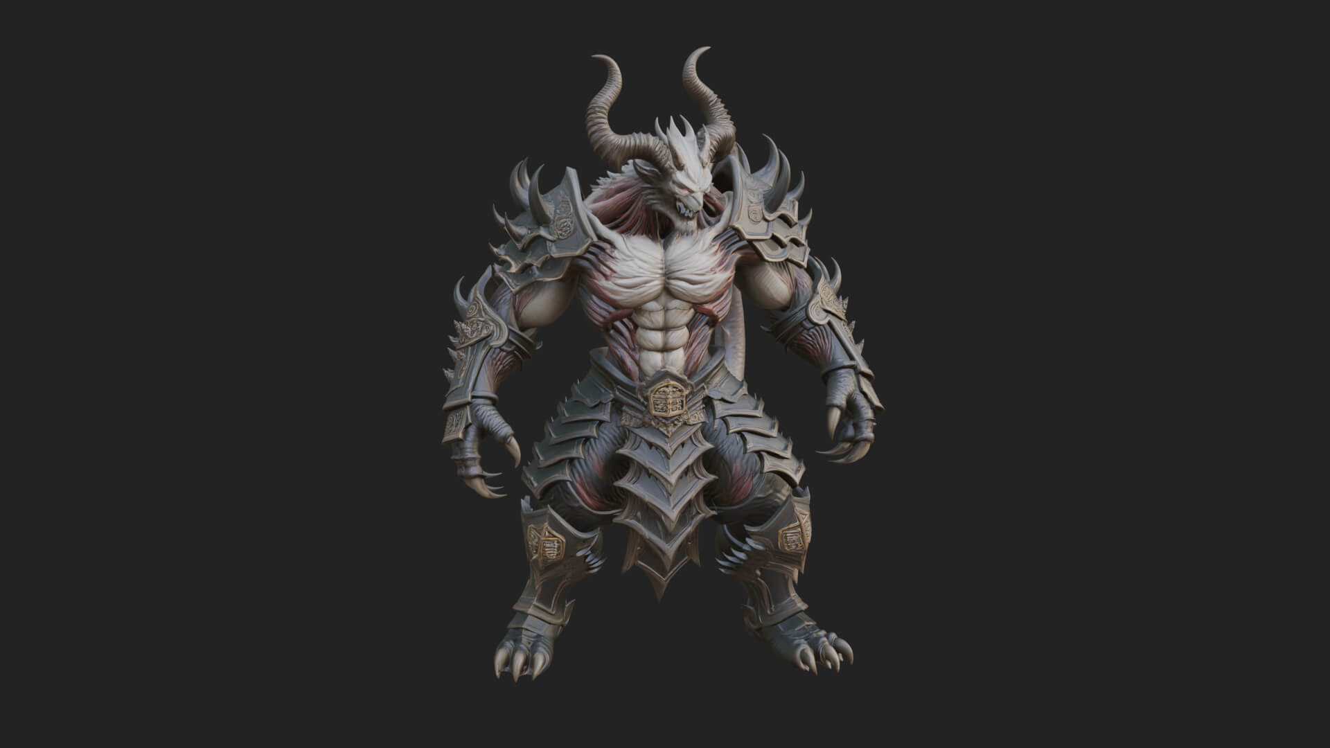 Horned Demon Armored Statue Design 5 3D Print Model 3D Model