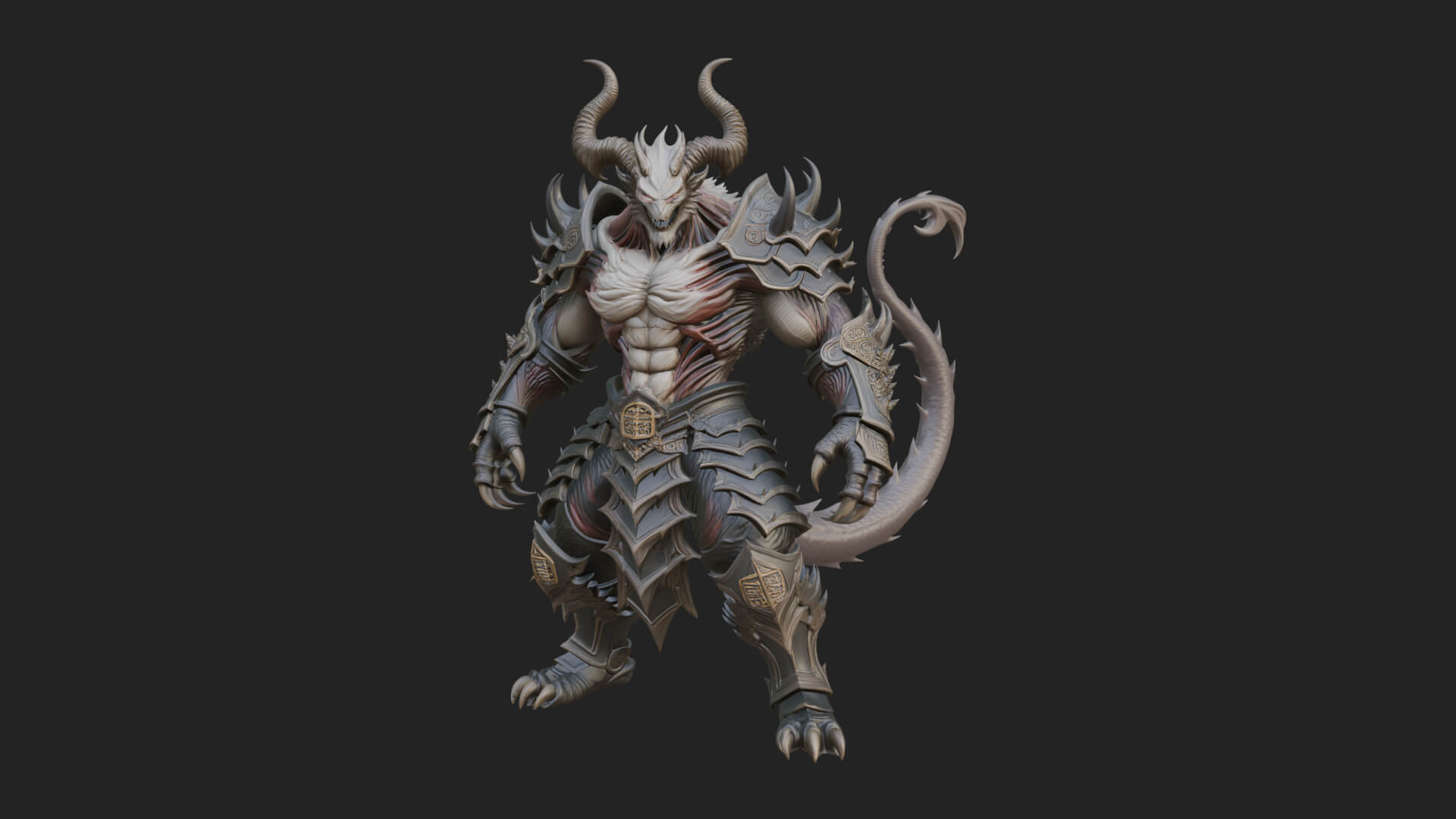 Horned Demon Armored Statue Design 5 3D Print Model 3D Model