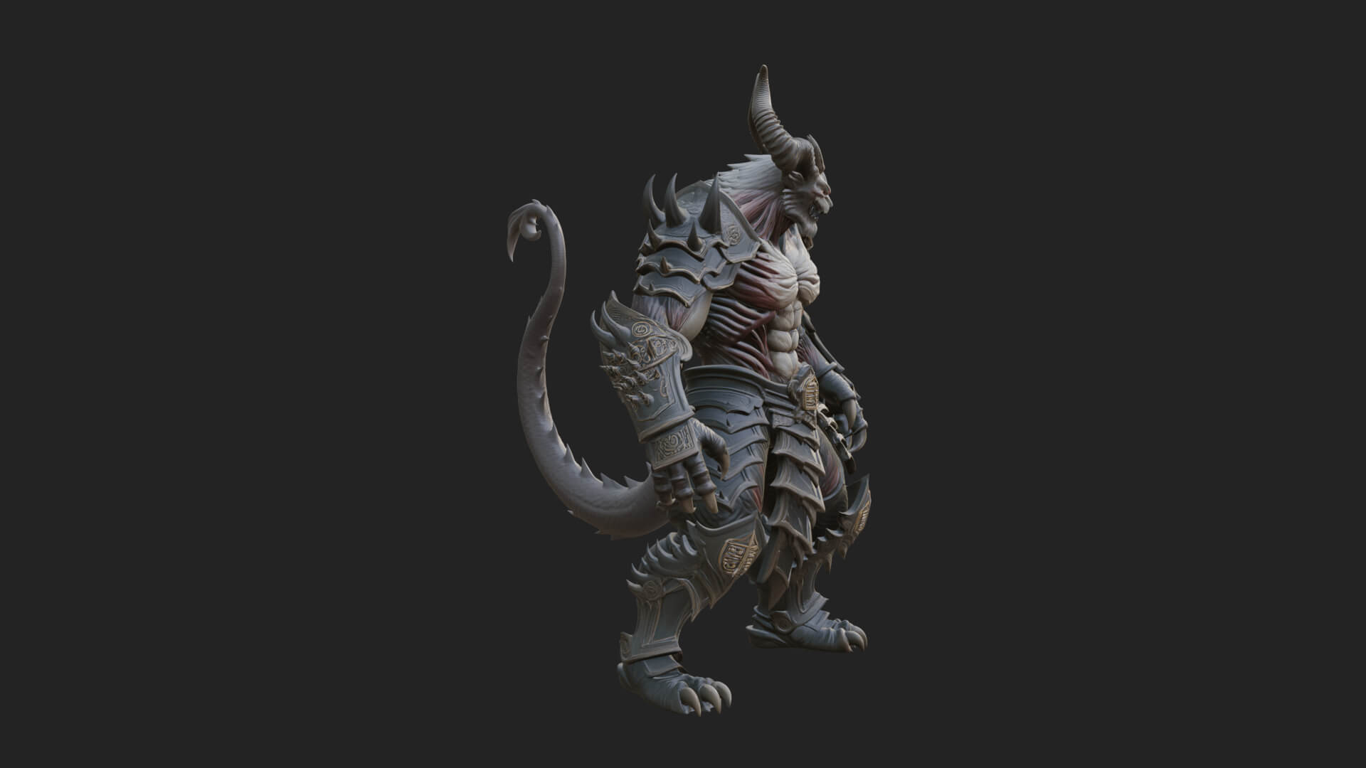 Horned Demon Armored Statue Design 5 3D Print Model 3D Model