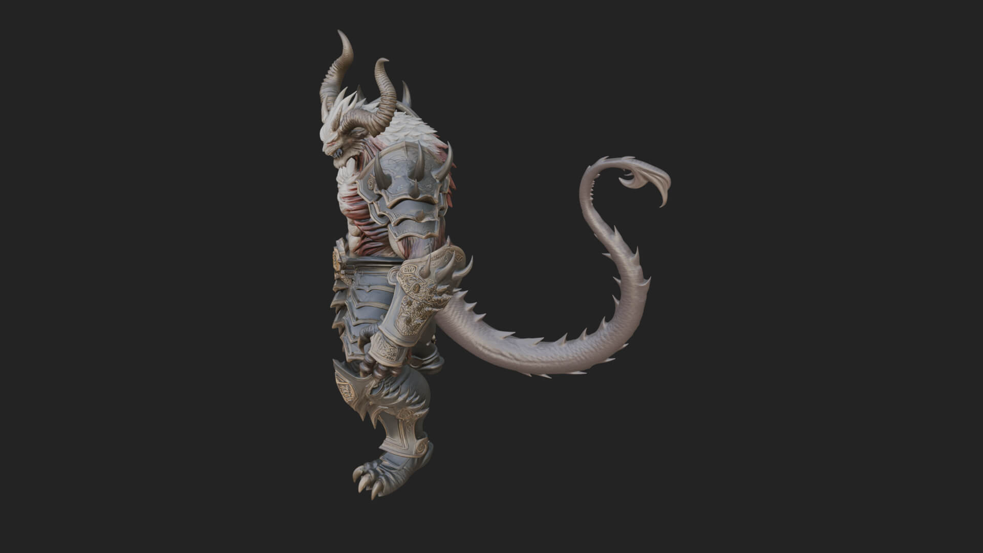 Horned Demon Armored Statue Design 5 3D Print Model 3D Model