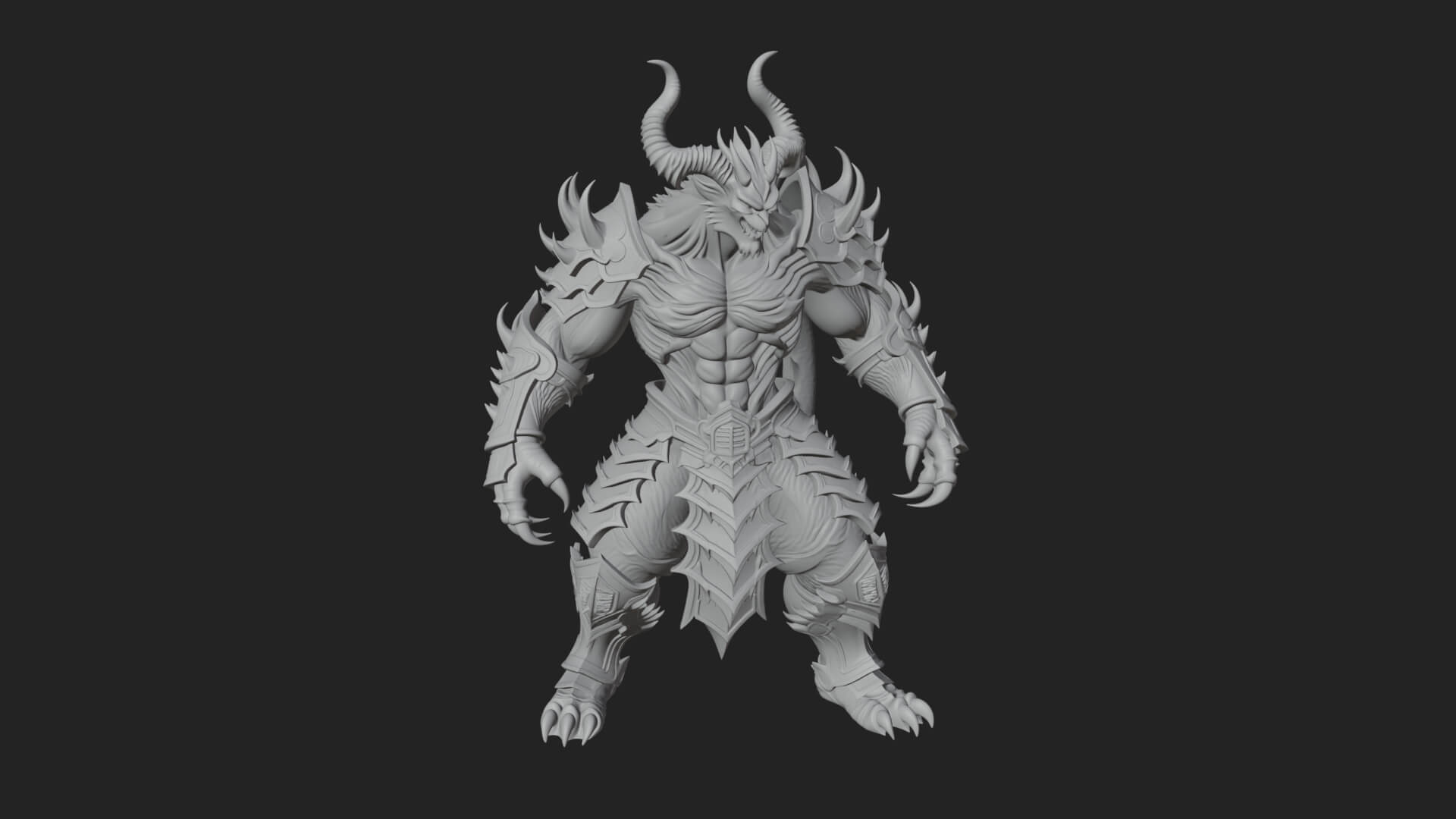Horned Demon Armored Statue Design 5 3D Print Model 3D Model