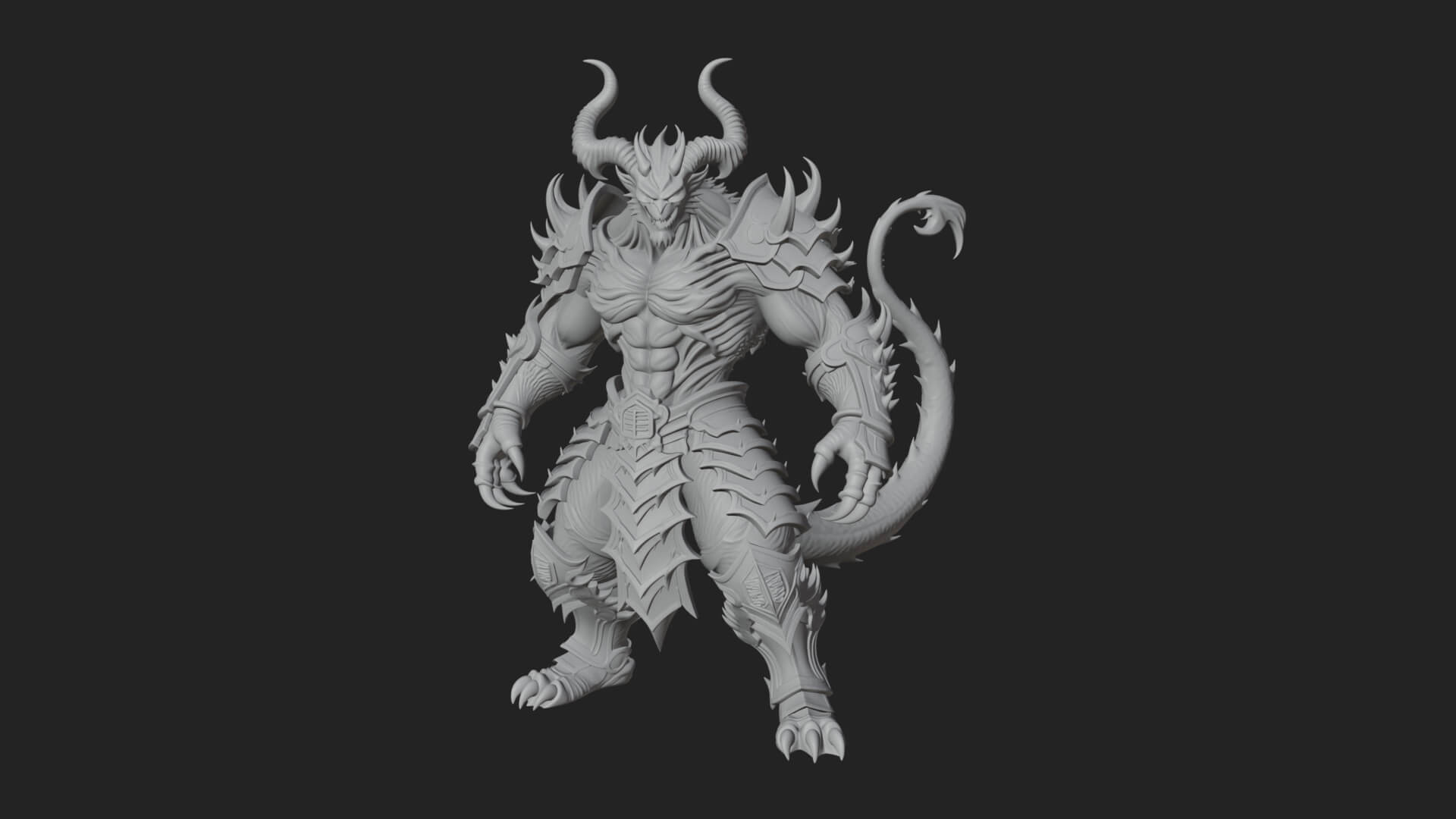 Horned Demon Armored Statue Design 5 3D Print Model 3D Model