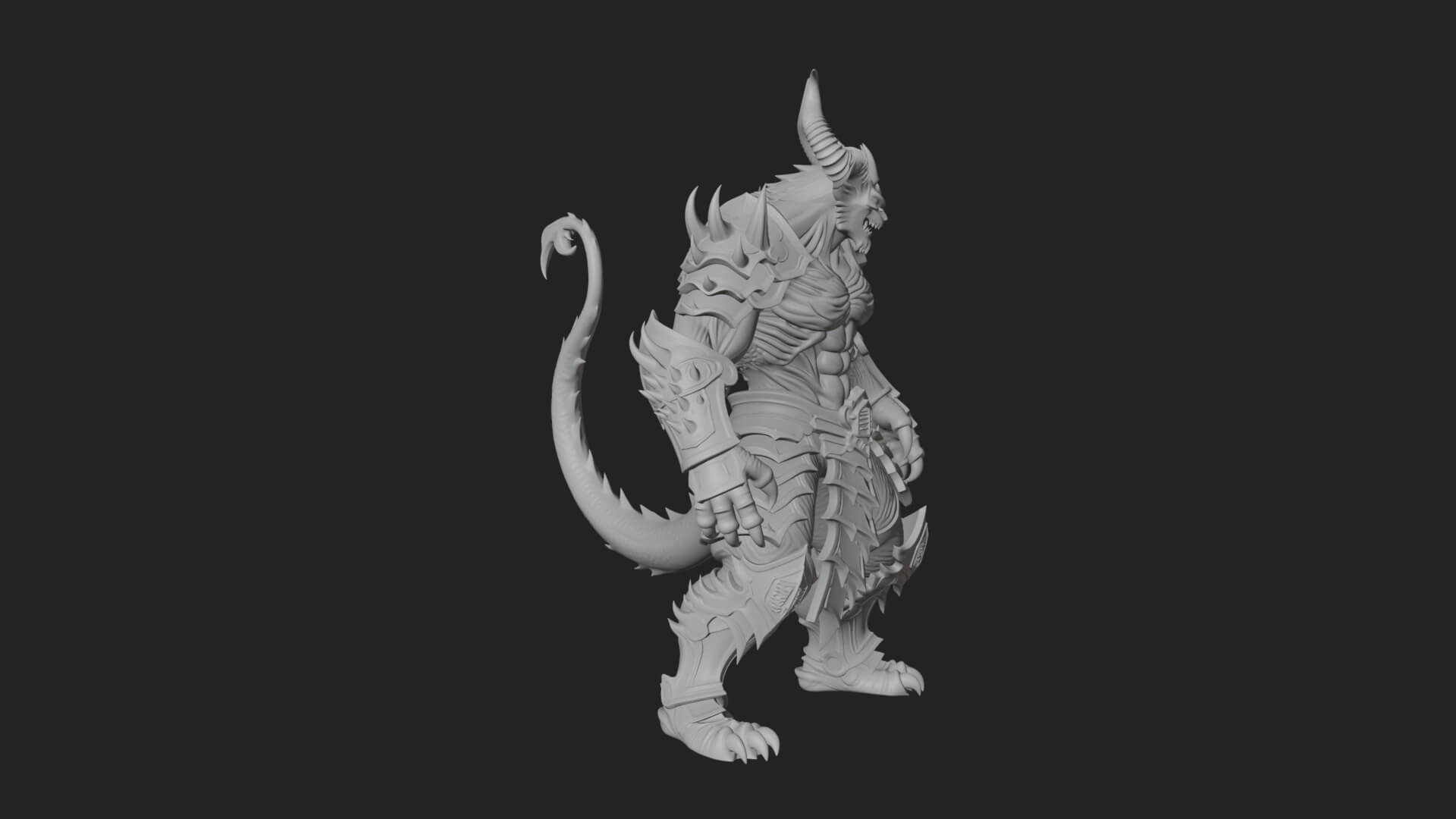 Horned Demon Armored Statue Design 5 3D Print Model 3D Model