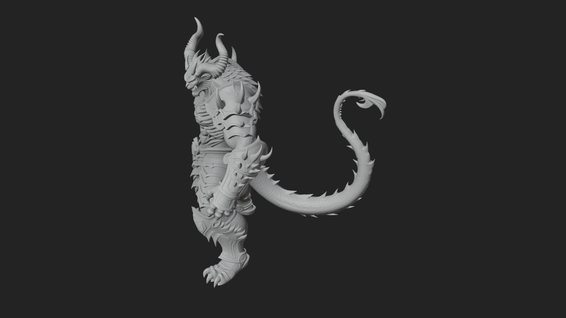 Horned Demon Armored Statue Design 5 3D Print Model 3D Model