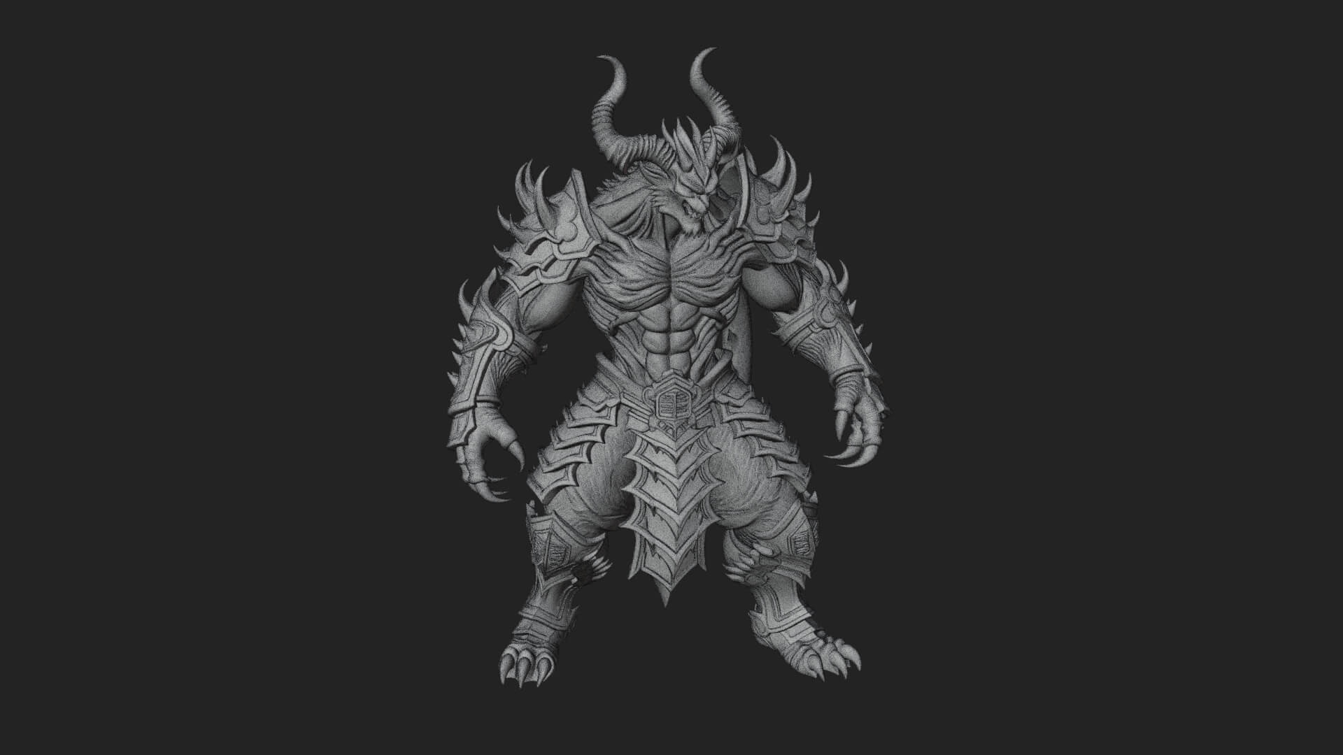 Horned Demon Armored Statue Design 5 3D Print Model 3D Model