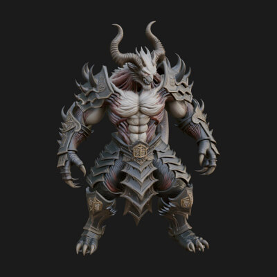 Horned Demon Armored Statue Design 5 3D Print Model