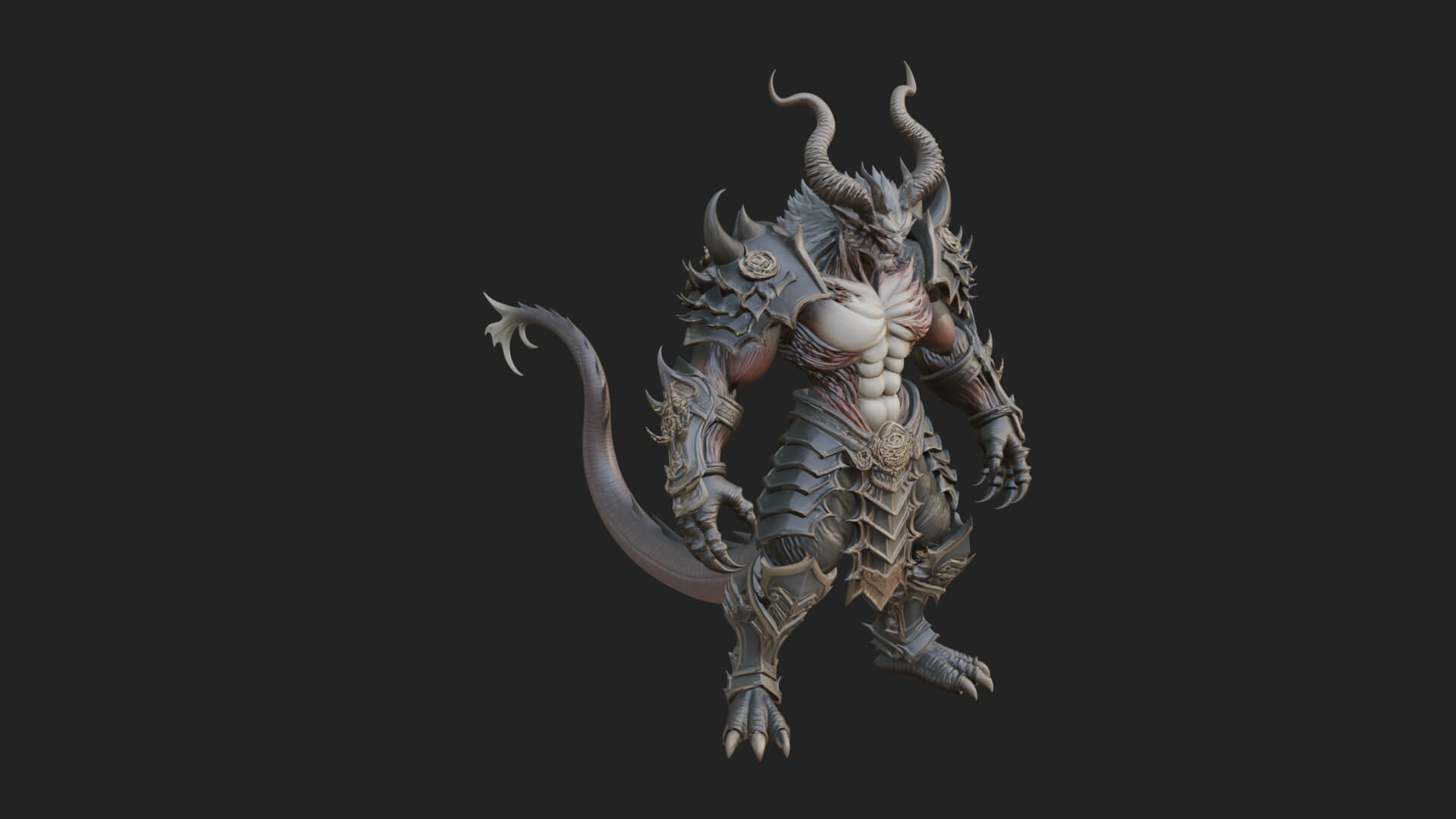 Horned Demon Armored Statue Design 6 3D Print Model 3D Model