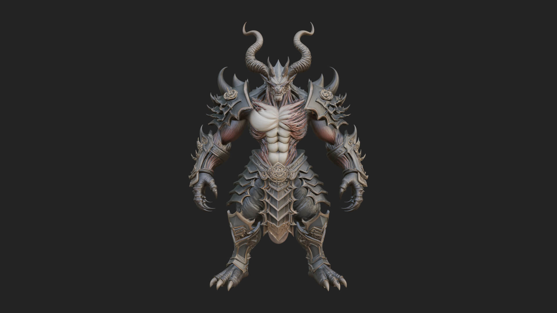 Horned Demon Armored Statue Design 6 3D Print Model 3D Model