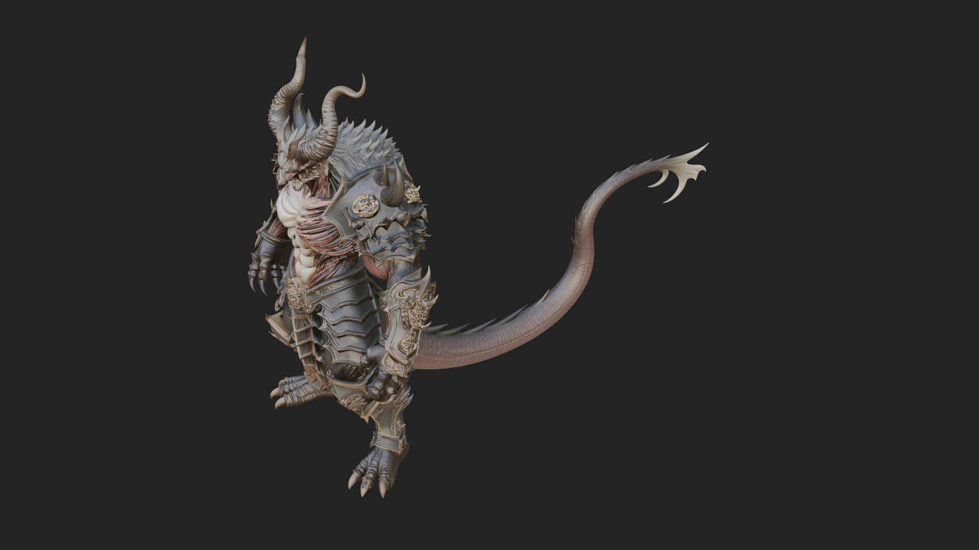 Horned Demon Armored Statue Design 6 3D Print Model 3D Model