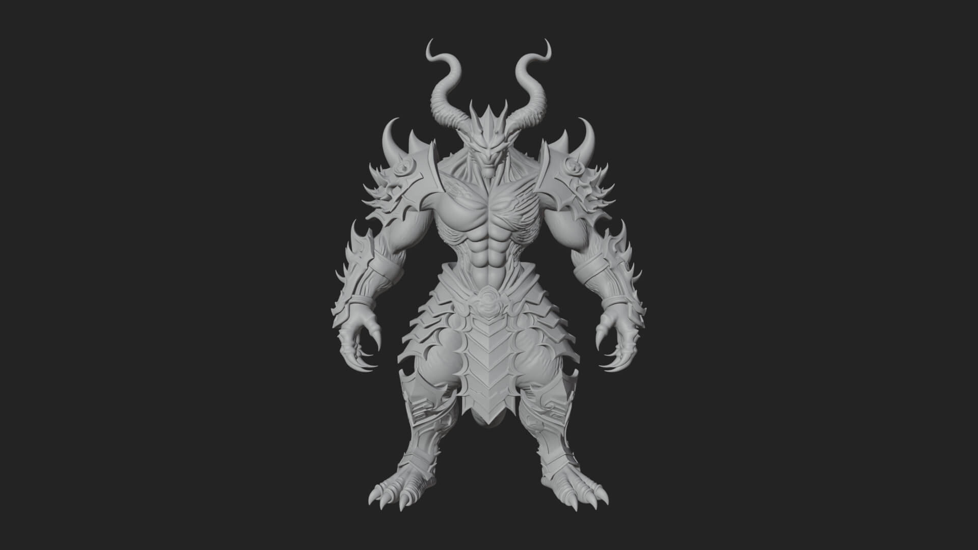 Horned Demon Armored Statue Design 6 3D Print Model 3D Model
