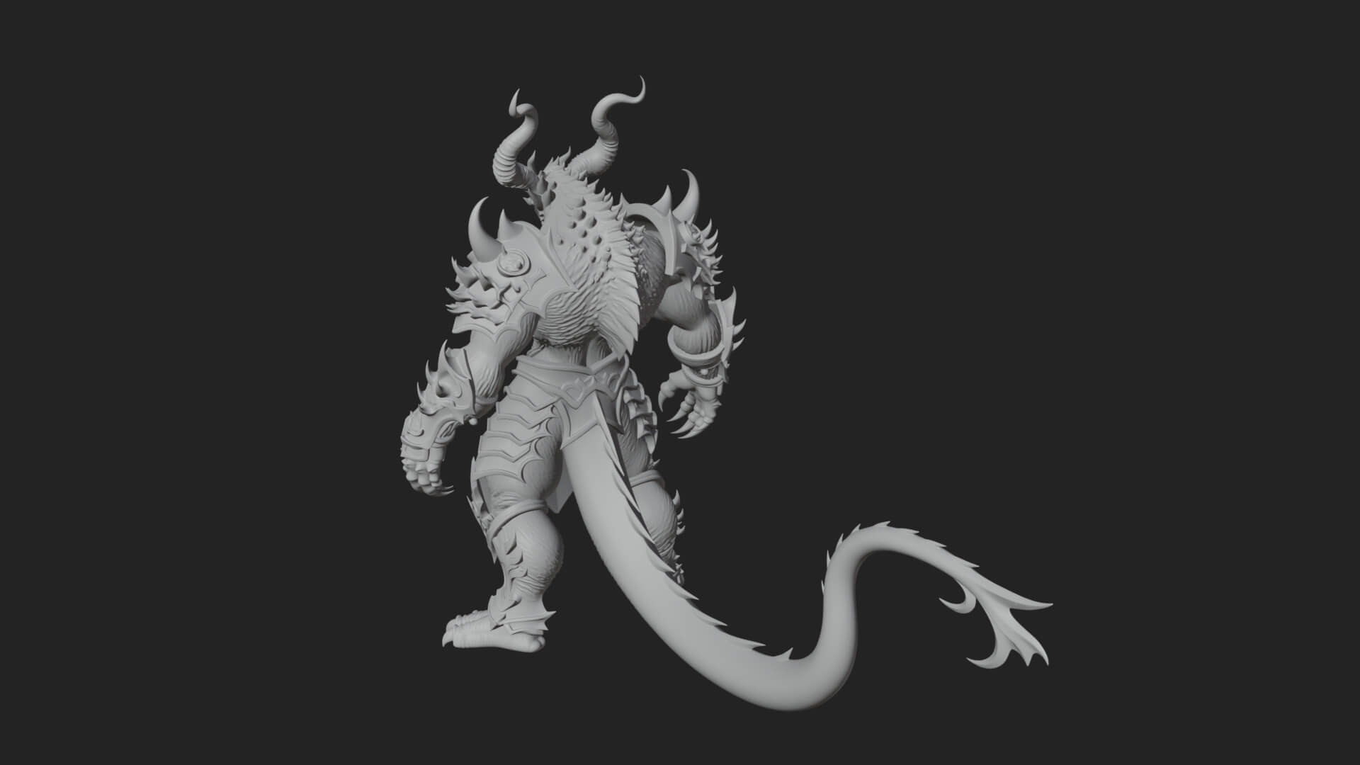 Horned Demon Armored Statue Design 6 3D Print Model 3D Model